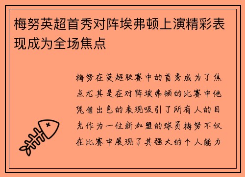 梅努英超首秀对阵埃弗顿上演精彩表现成为全场焦点