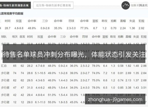 待售名单球员冲刺分布曝光,体能状态引发关注 待售名单球员冲刺分布曝光,体能状态引发关注